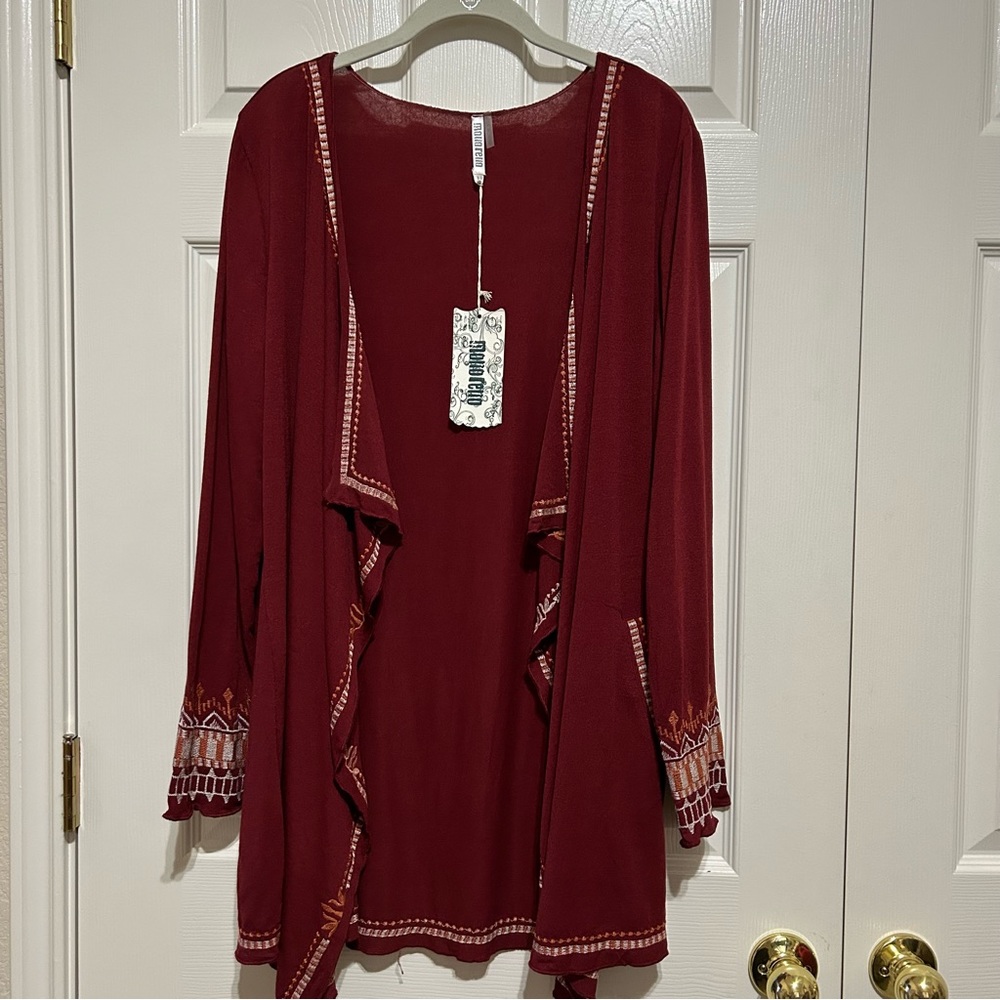 Monoreno Draped Embroidered Cardigan